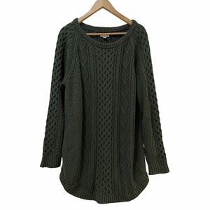 LL Bean Signature Womens Heavy Cable Knit Tunic Sweater Size XL Green Fisherman